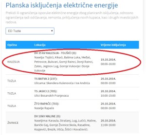 planirana iskljucenja struje 19.10