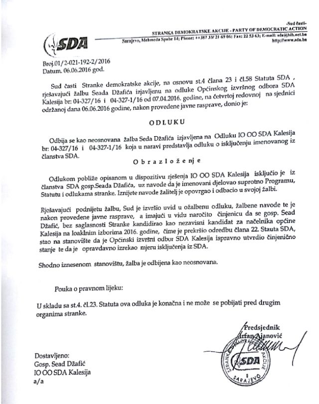 odluka sud casti sda SEAD DZAFIC SAID JOLDIC FADIL ALIC