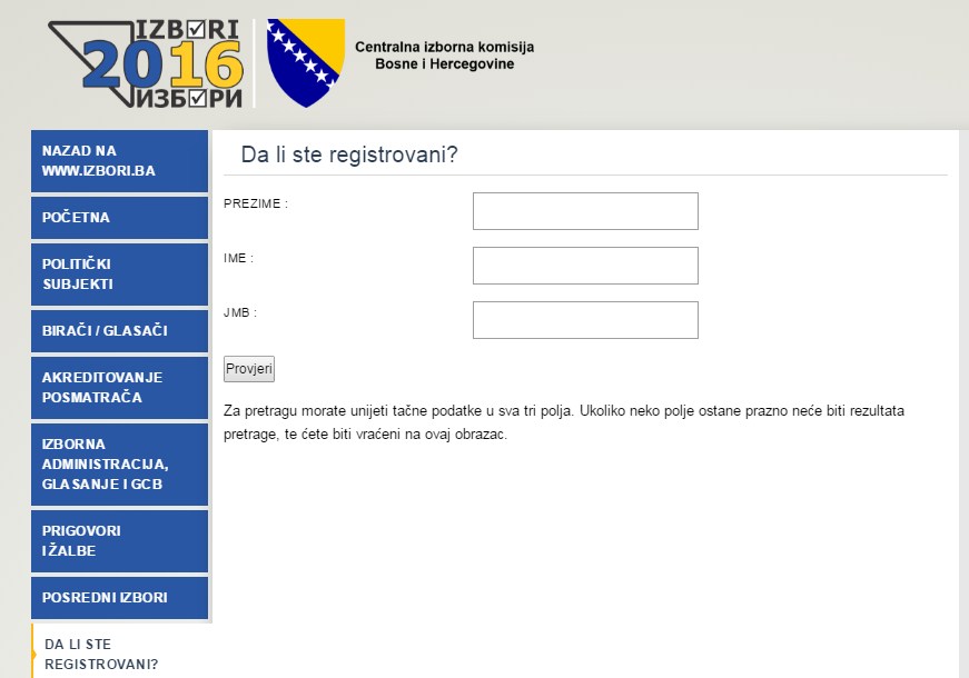 IZBORI 2016 provjera mjesta glasanja