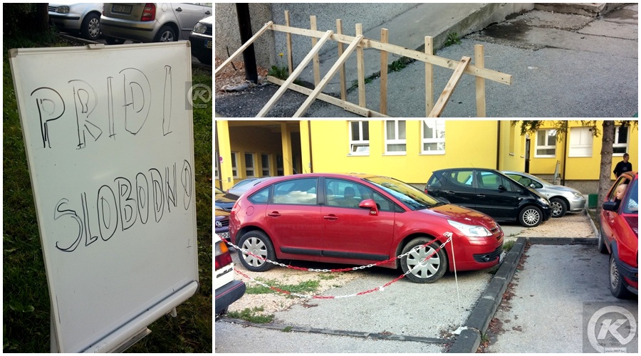 Parking na nekadašnjoj zelenoj površini i pješačkoj stazi uz "poruku"