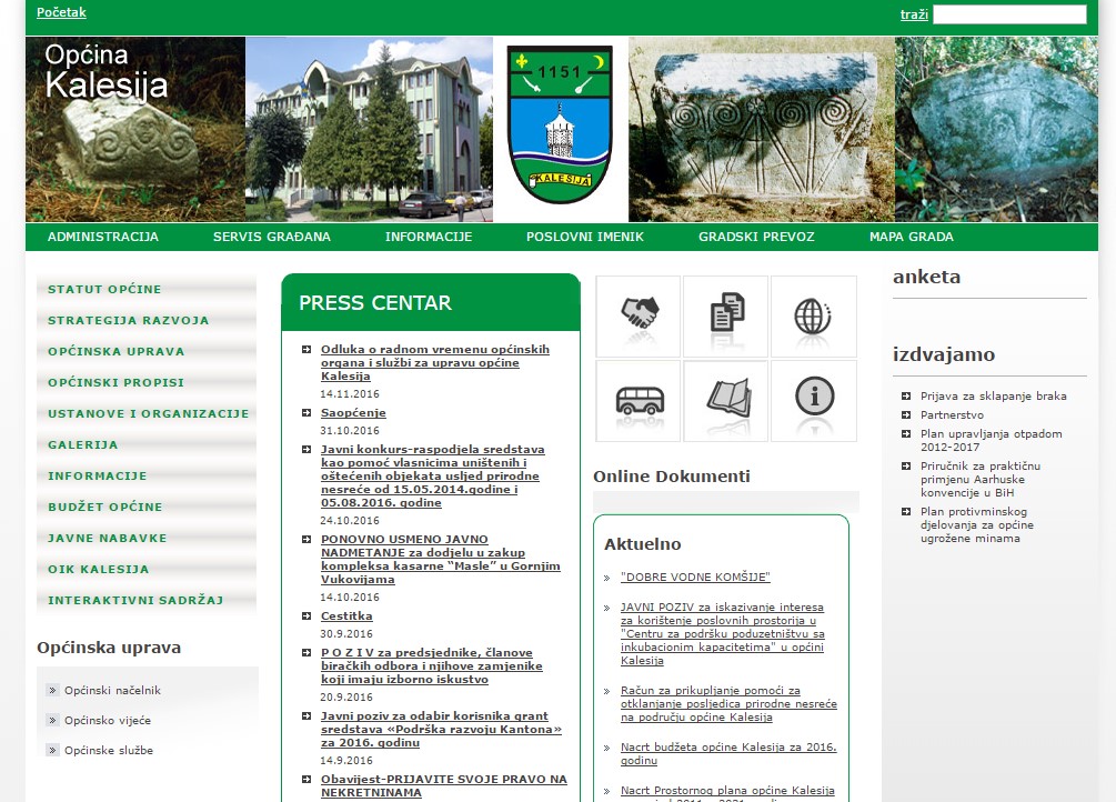Stari izgled web stranice Općine Kalesija