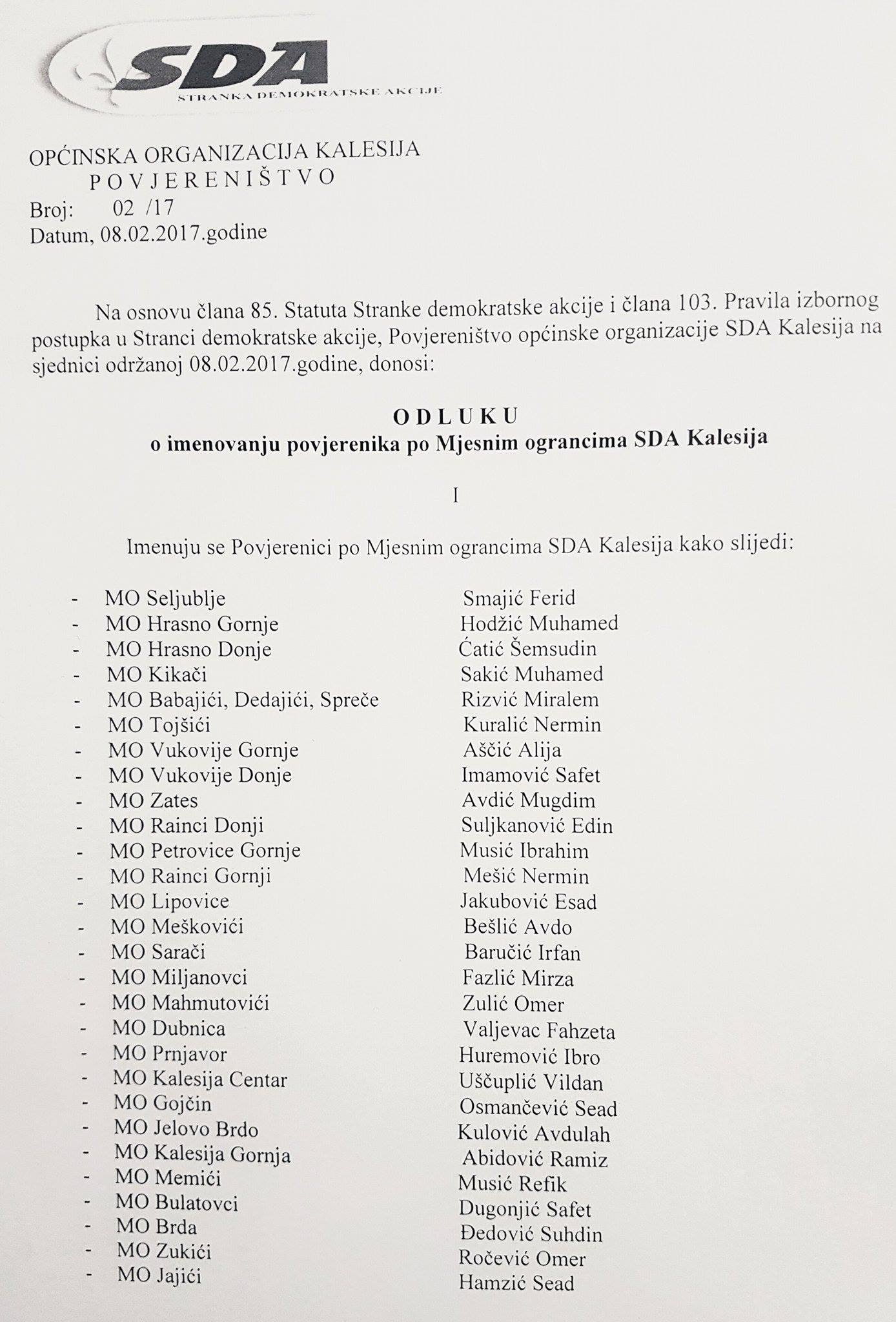 sda POVJERENICI za mjesne ogranke 2017.