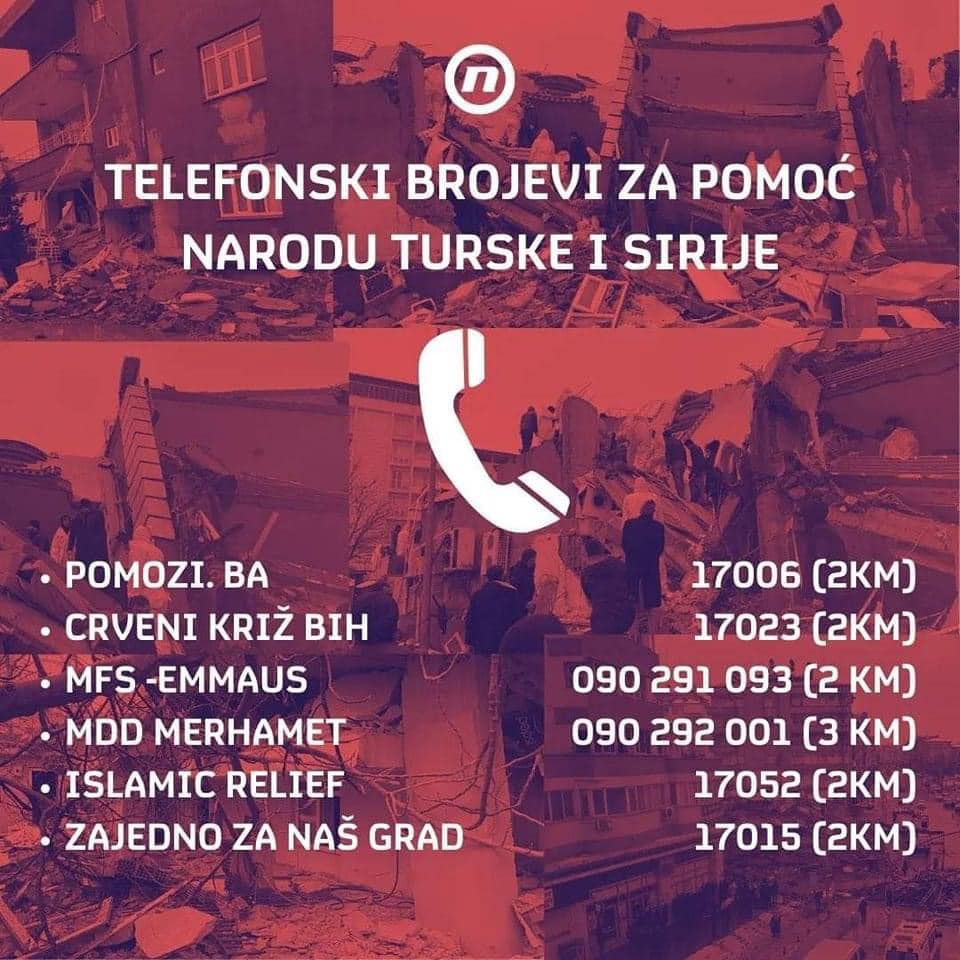 brojevi telefona pomoc turska i sirija